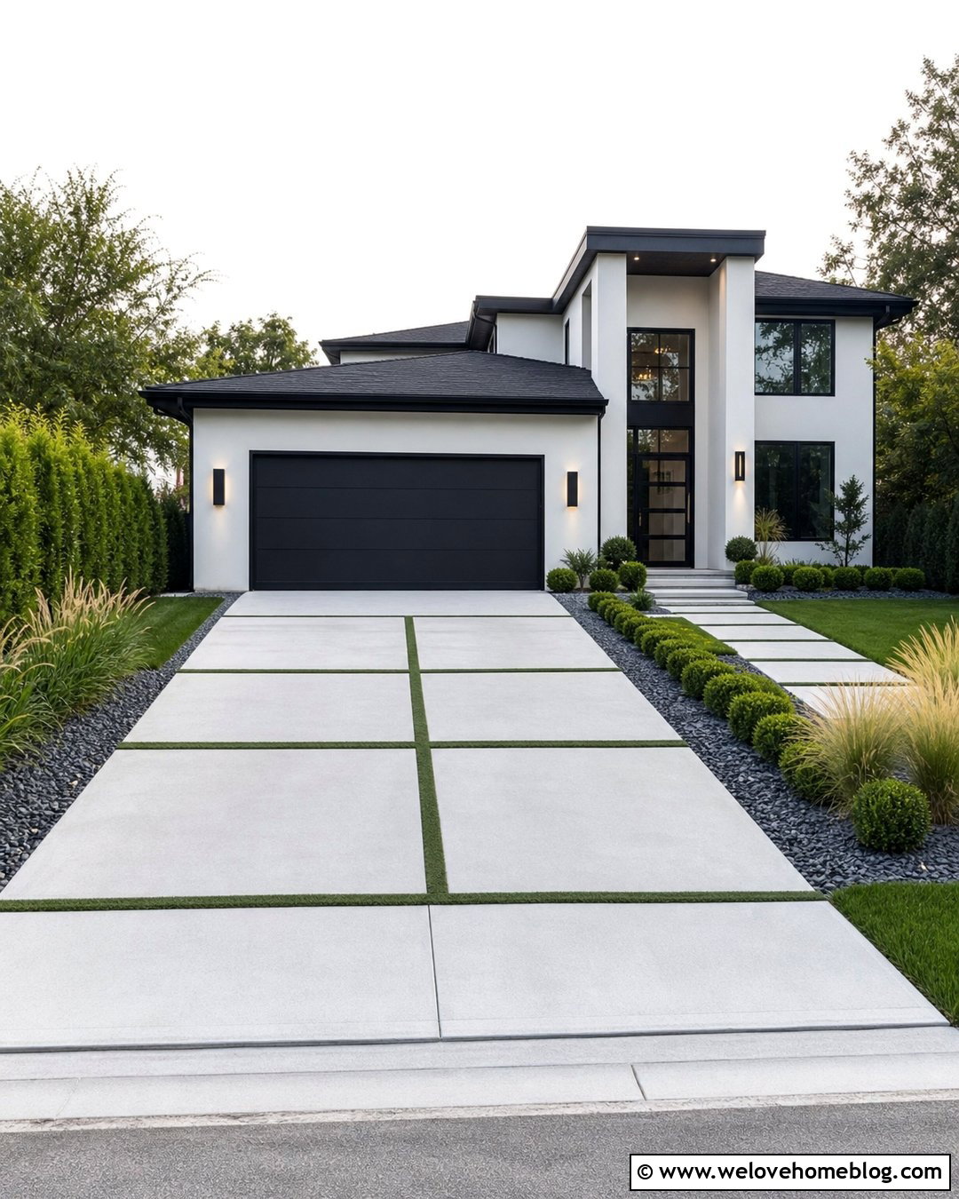 Concrete Front Driveway With Grass Strips - 45 Front Driveway Ideas