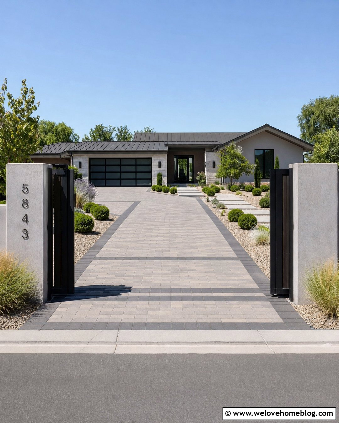 Concrete Gate Posts With Concrete Pavers - 20 Driveways Gate Posts Ideas