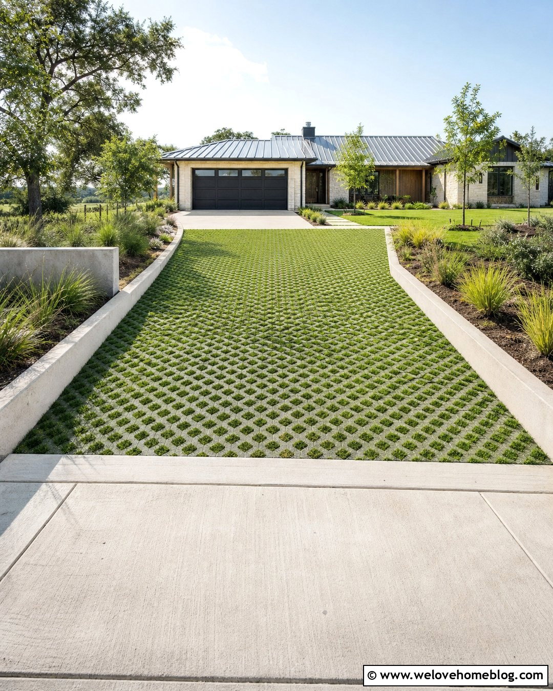 Concrete Grass Grid Driveway For Extra Green Coverage - 20 grass and concrete driveway ideas