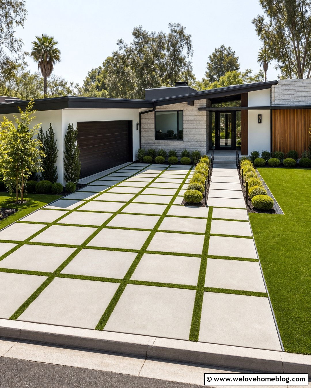 Concrete Grid Grass Strip Driveway - 20 Grass Strip Driveway Ideas