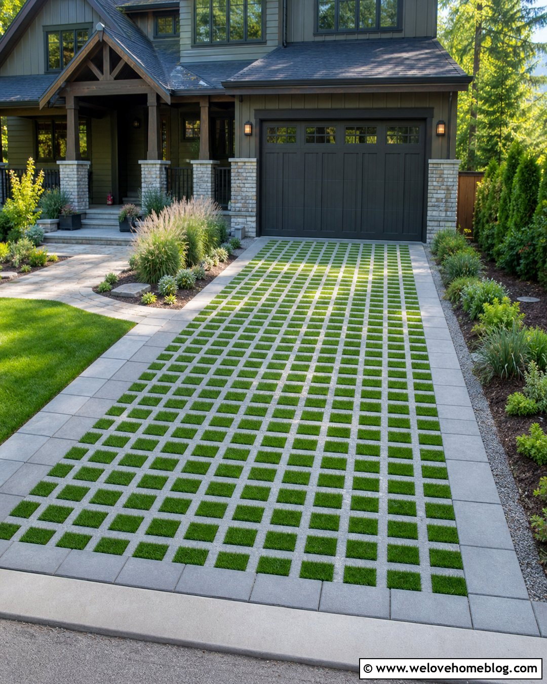 Concrete Grid Green Driveway - 25 Green Driveway Ideas