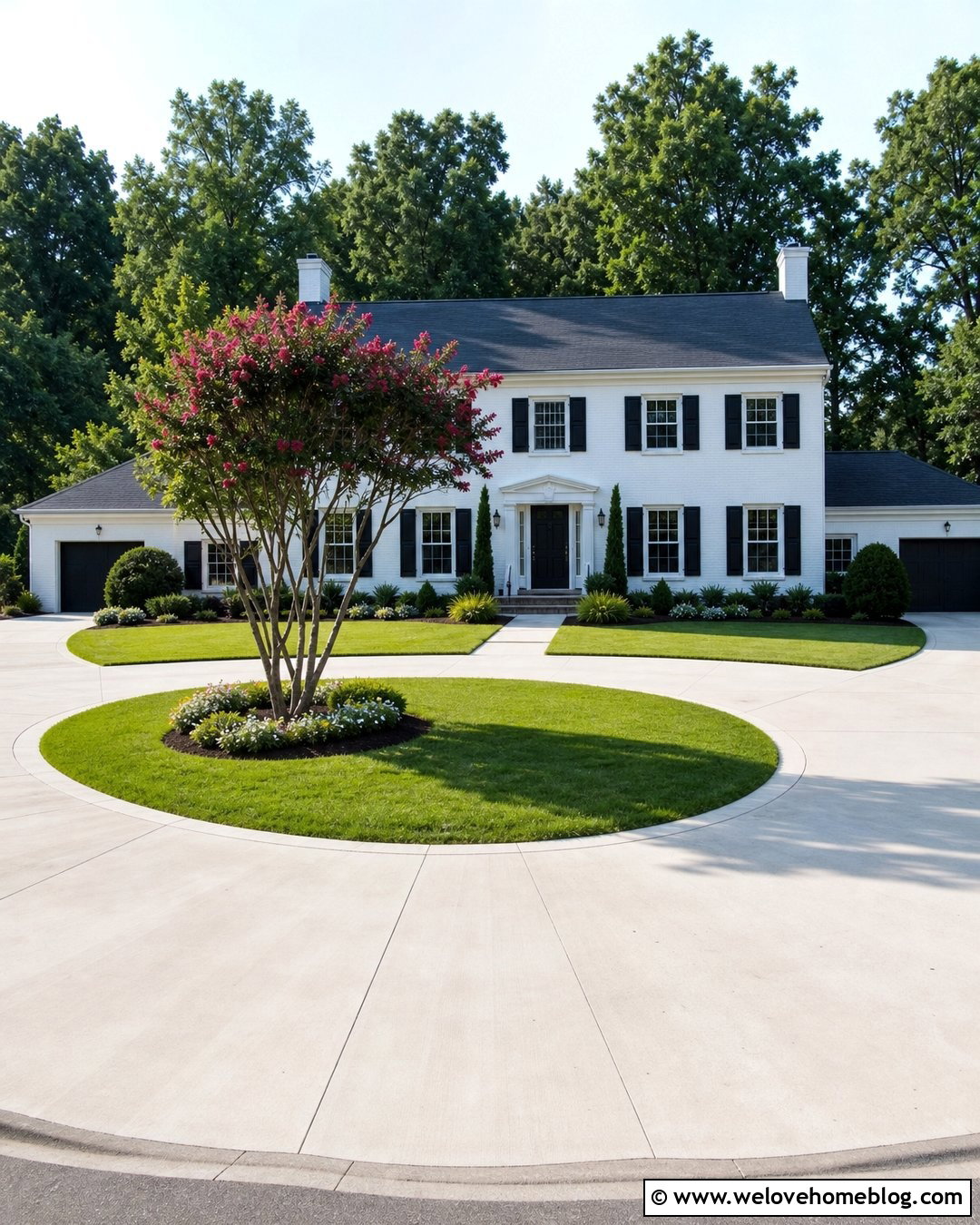 Concrete Half Circle Driveway With A Lawn Island - 40 half circle driveway landscaping ideas