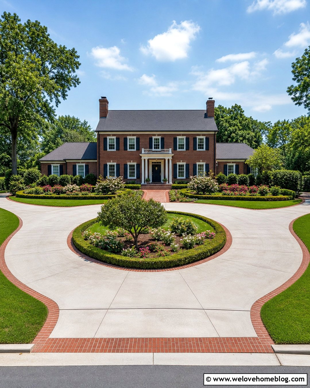 Concrete Half Circle Driveway With Brick Ribbons - 40 half circle driveway landscaping ideas
