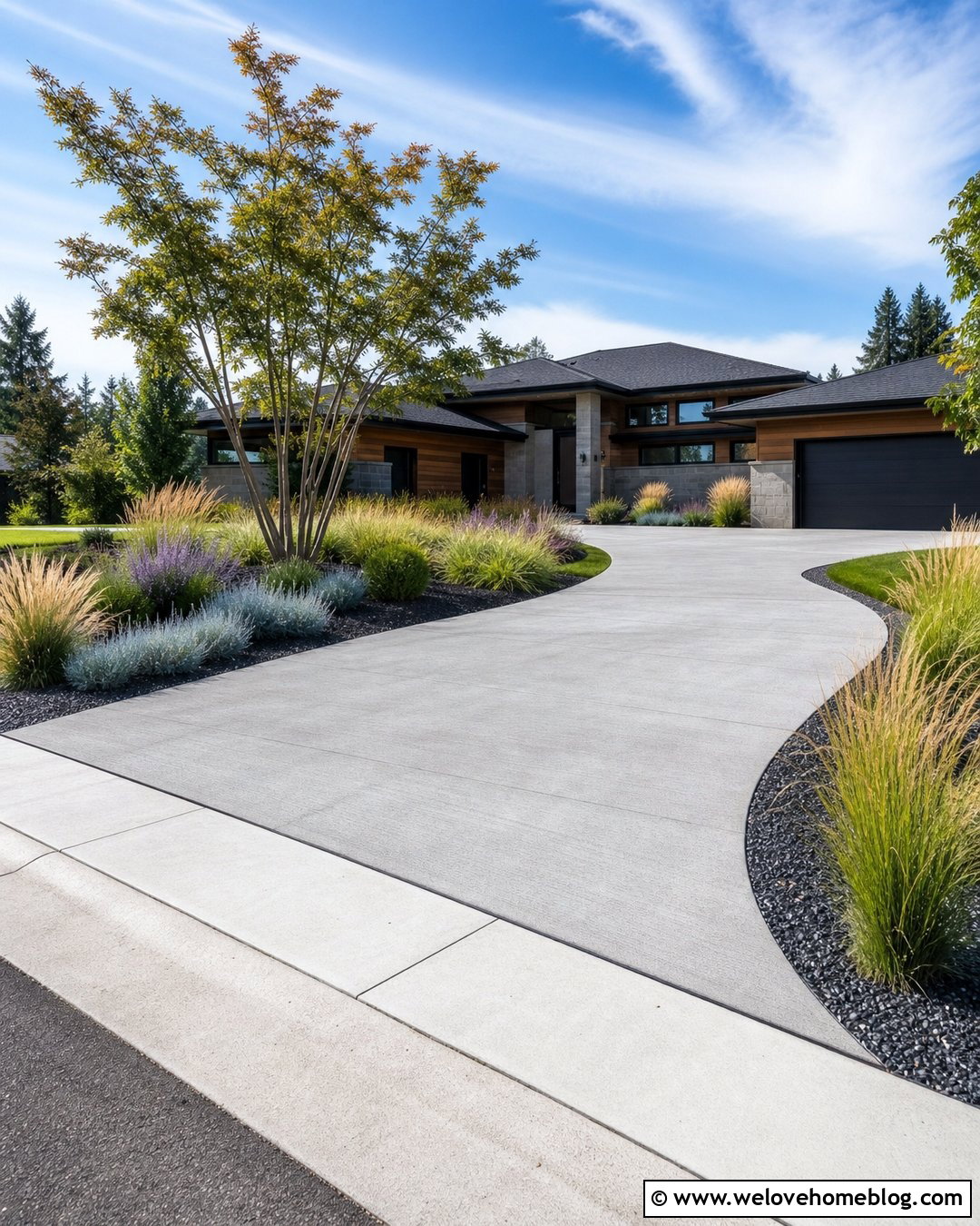 Concrete Half Circle Driveway With Ornamental Grasses - 40 half circle driveway landscaping ideas
