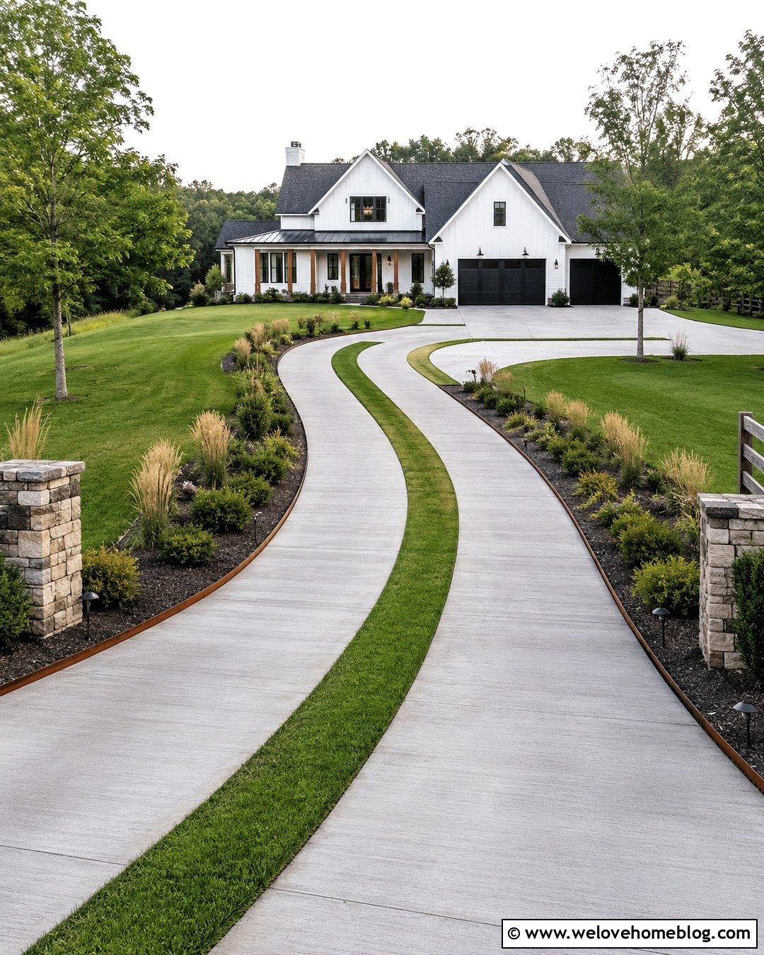 Concrete Long Winding Driveway With Grass Strips - 20 Long Winding Driveway Ideas