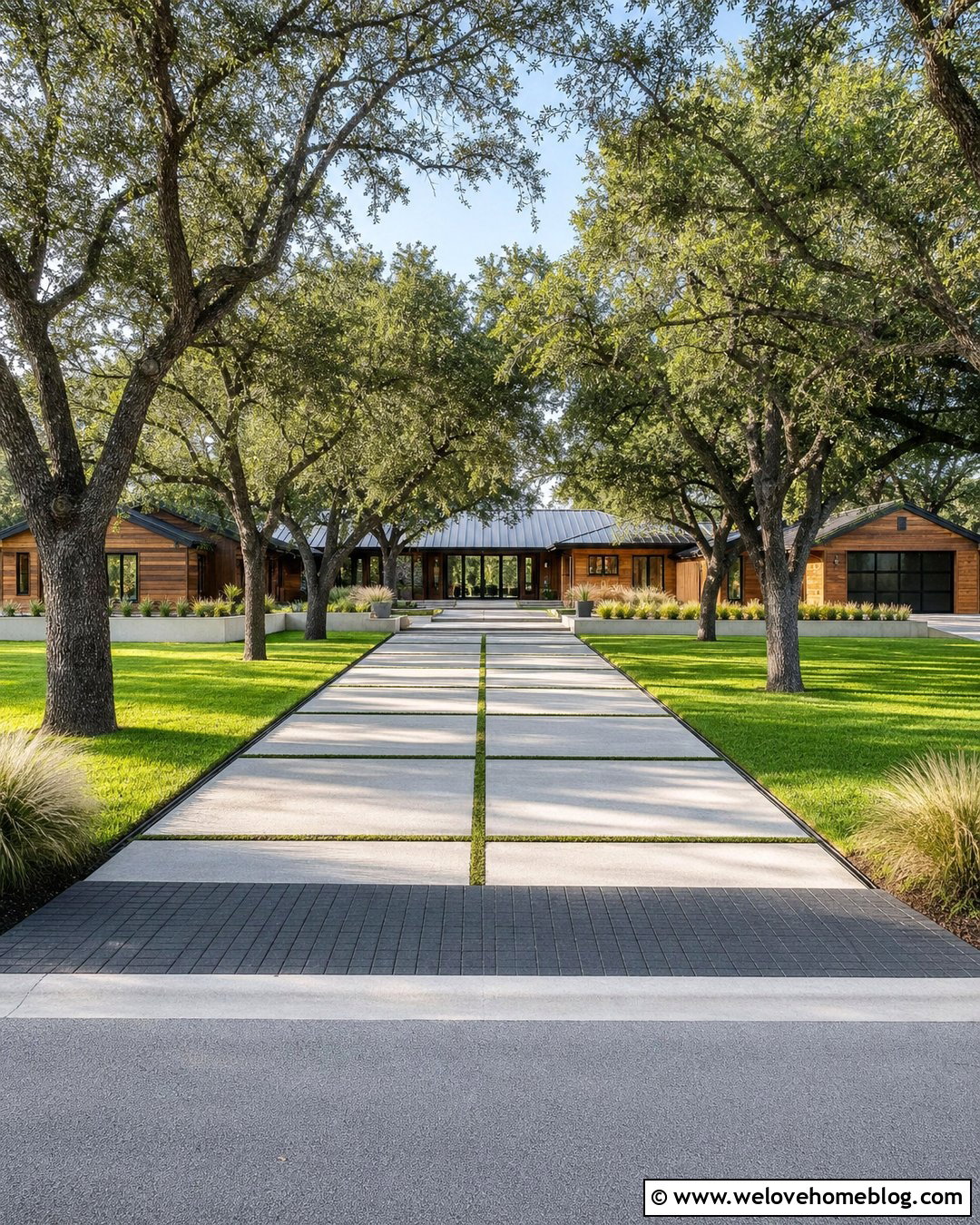 Concrete Oak Tree Lined Driveway With Grass Strips - 20 Oak Tree Lined Driveway Ideas