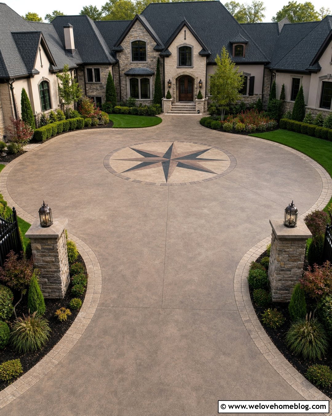 Concrete Overlay Driveway With Compass Medallion - 20 concrete overlay driveway ideas