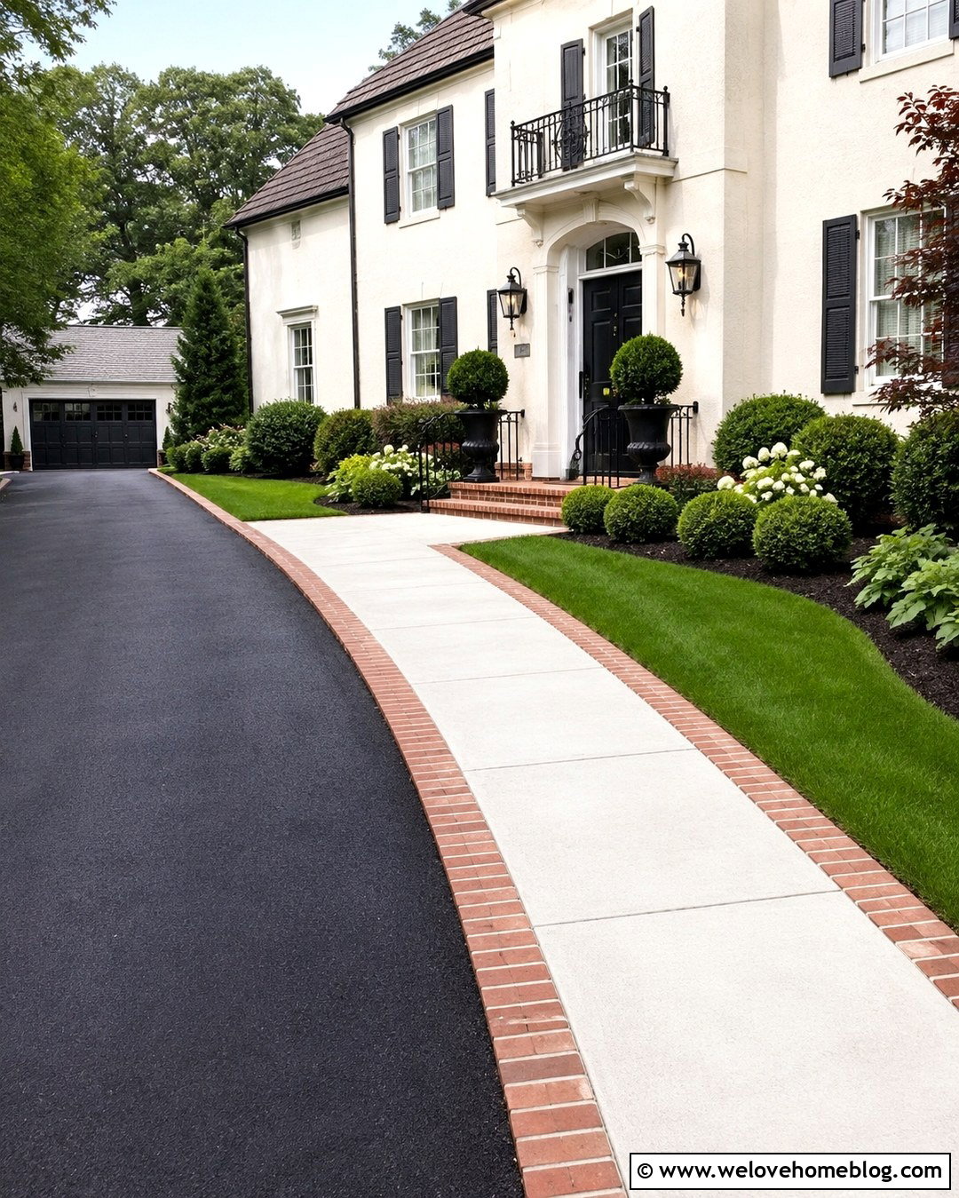 Concrete Path With Brick Border - 20 Path From Driveway To Front Door Ideas