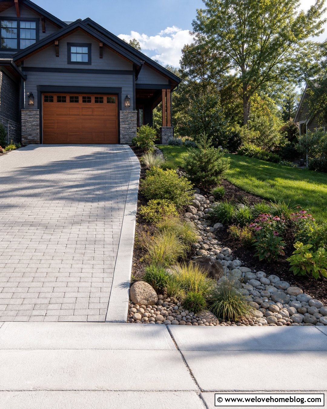 Concrete Paver Driveway Edging With Rain Garden - 30 driveway landscaping edging ideas