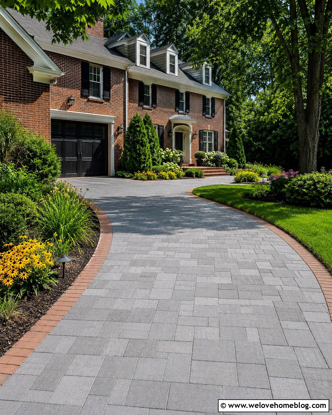 Concrete Paver Driveway With Brick Border - 20 Pave Driveway Ideas