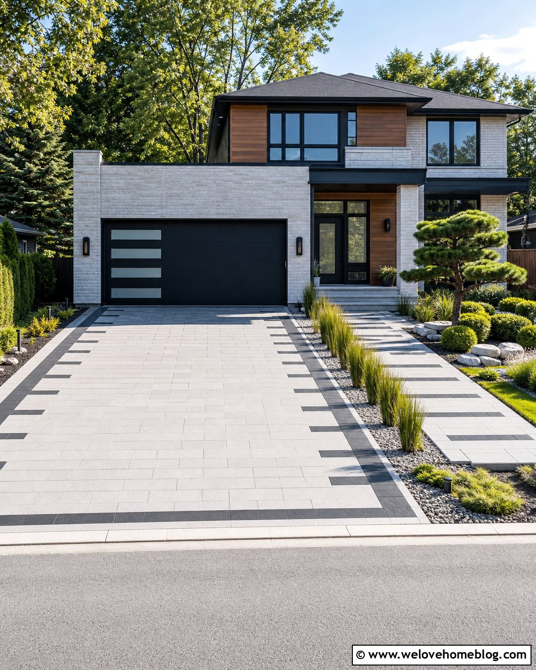 Concrete Paver Driveway With Geometric Pattern - 25 Front House Driveway Ideas