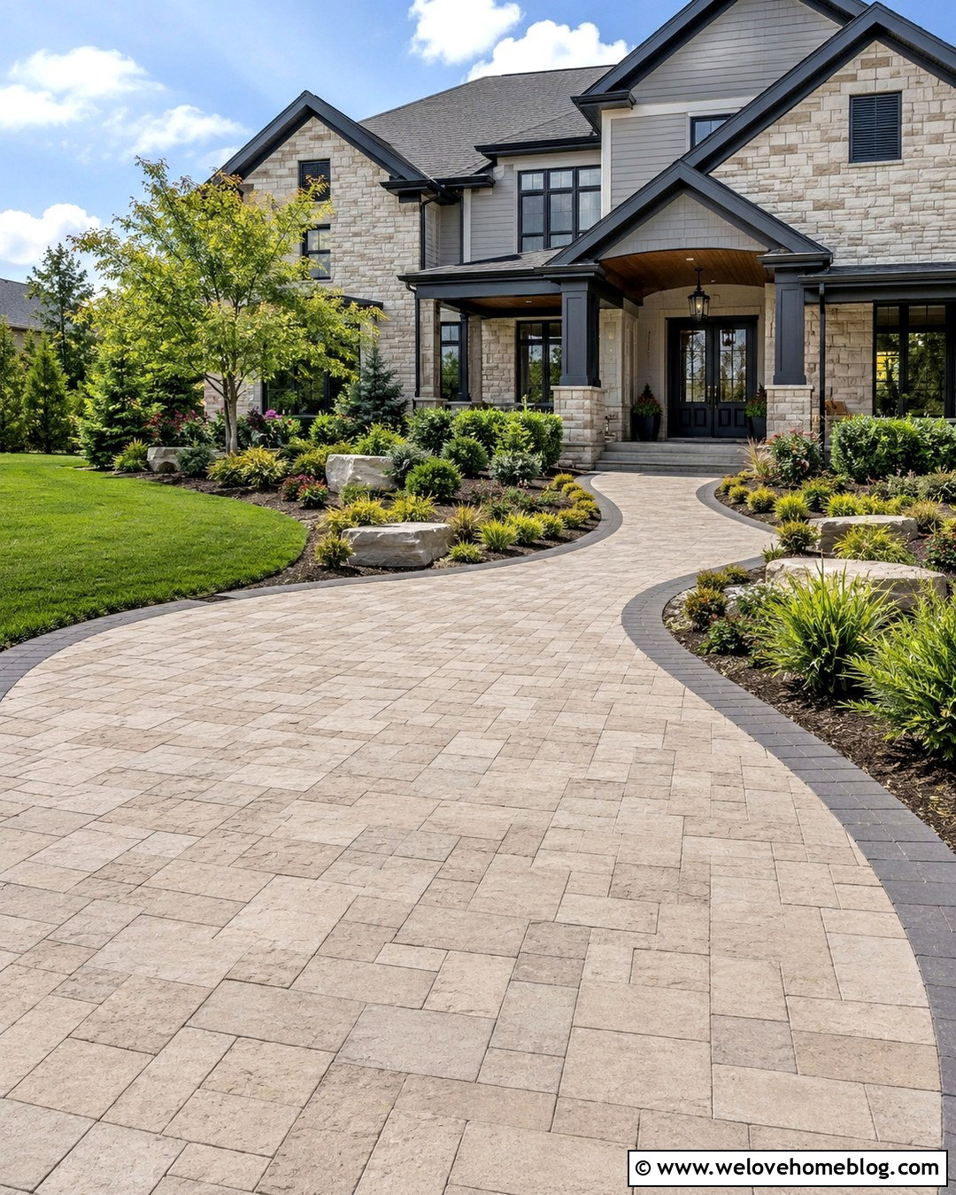 Concrete Paver Driveway With Matching Walkway - 20 Concrete Paver Driveway Ideas