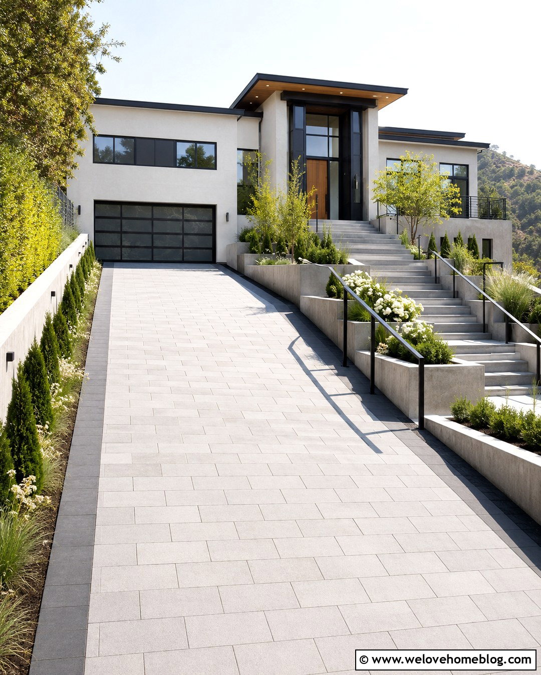 Concrete Paver Driveway With Modern Entry Steps - 20 modern landscape design front yard driveways concrete pavers ideas