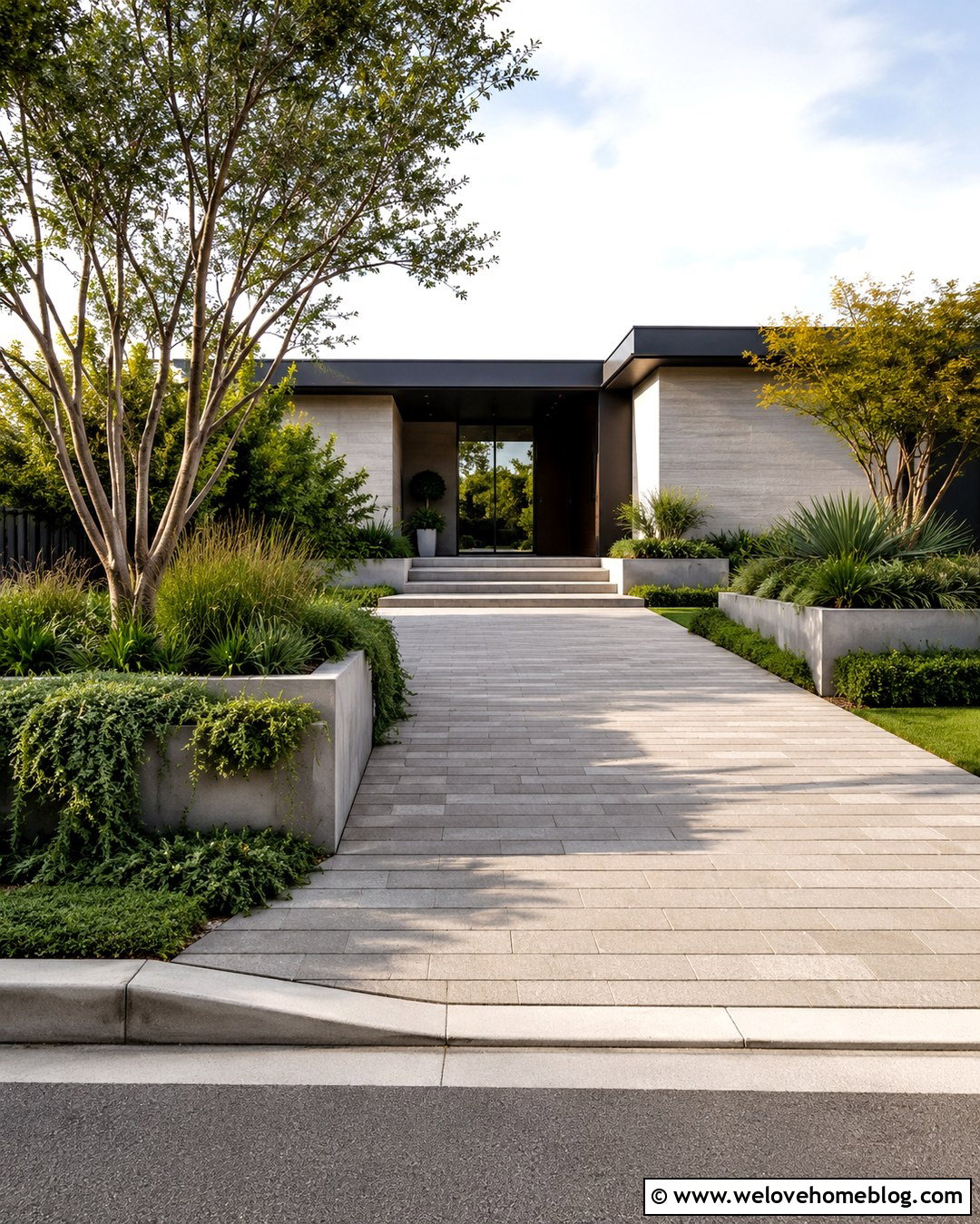 Concrete Paver Driveway With Raised Garden Beds - 20 modern landscape design front yard driveways concrete pavers ideas