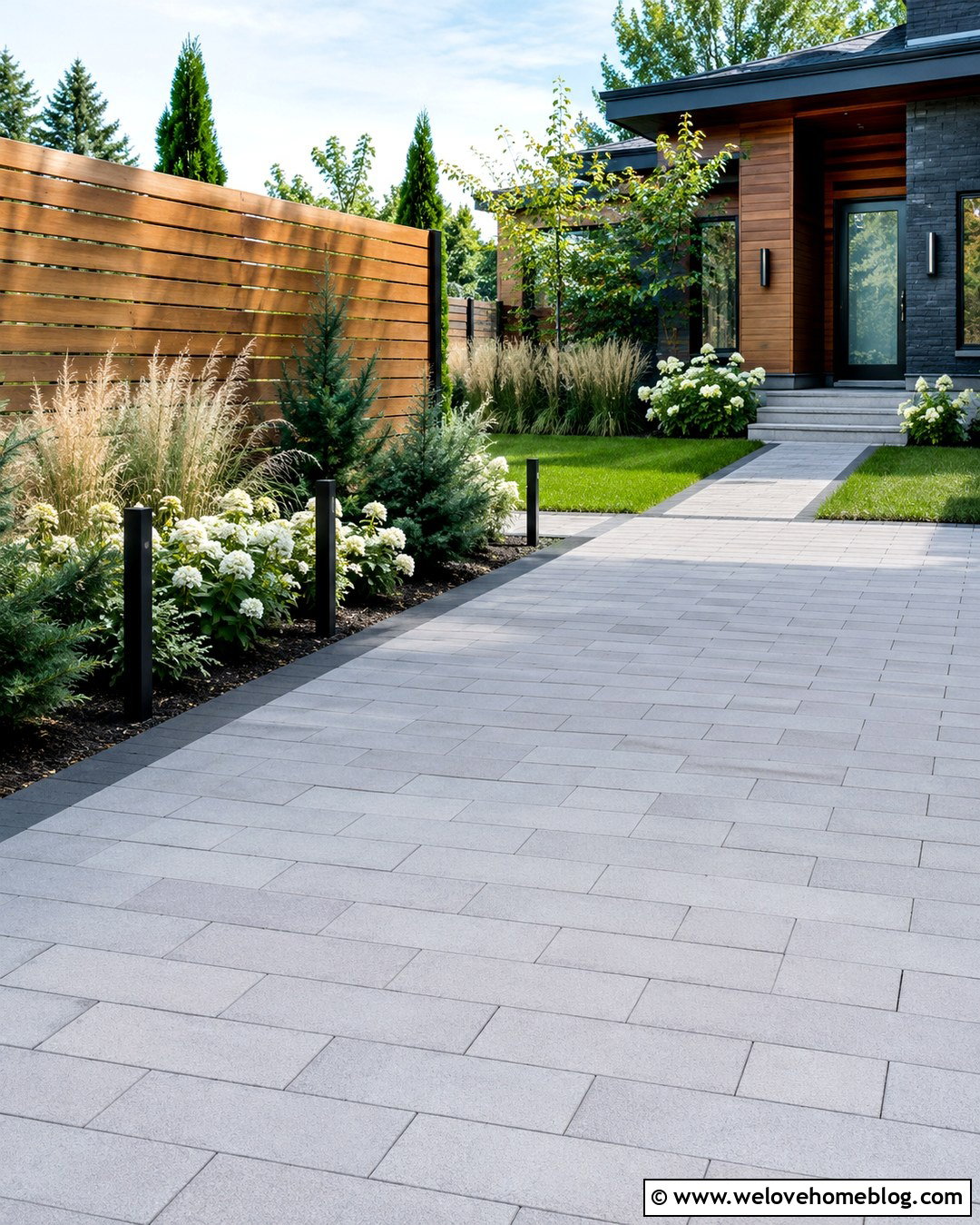 Concrete Paver Driveway With Wood Privacy Screen - 20 modern landscape design front yard driveways concrete pavers ideas
