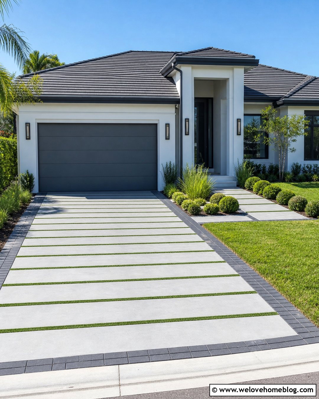 Concrete Paver Synthetic Grass Driveway - 20 Synthetic Grass Driveway Ideas