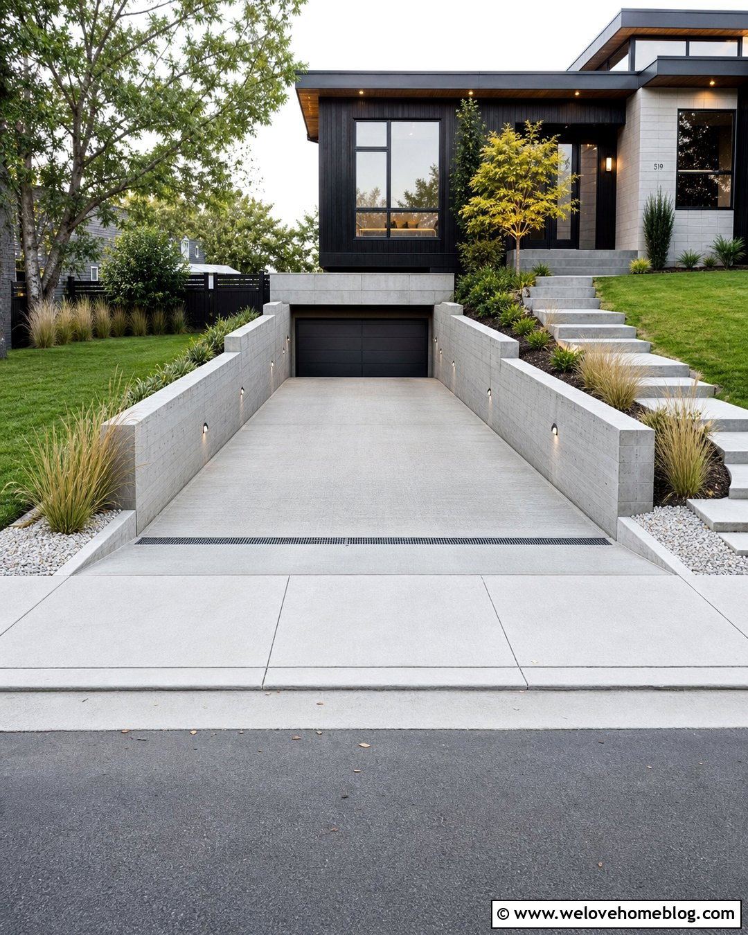 Concrete Retaining Wall With Sloped Garage Driveway - 20 Retaining Wall Driveway Garage Ideas