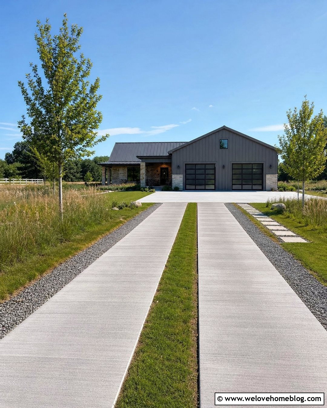Concrete Ribbon Barndominium Driveway - 20 Barndominium Driveway Ideas