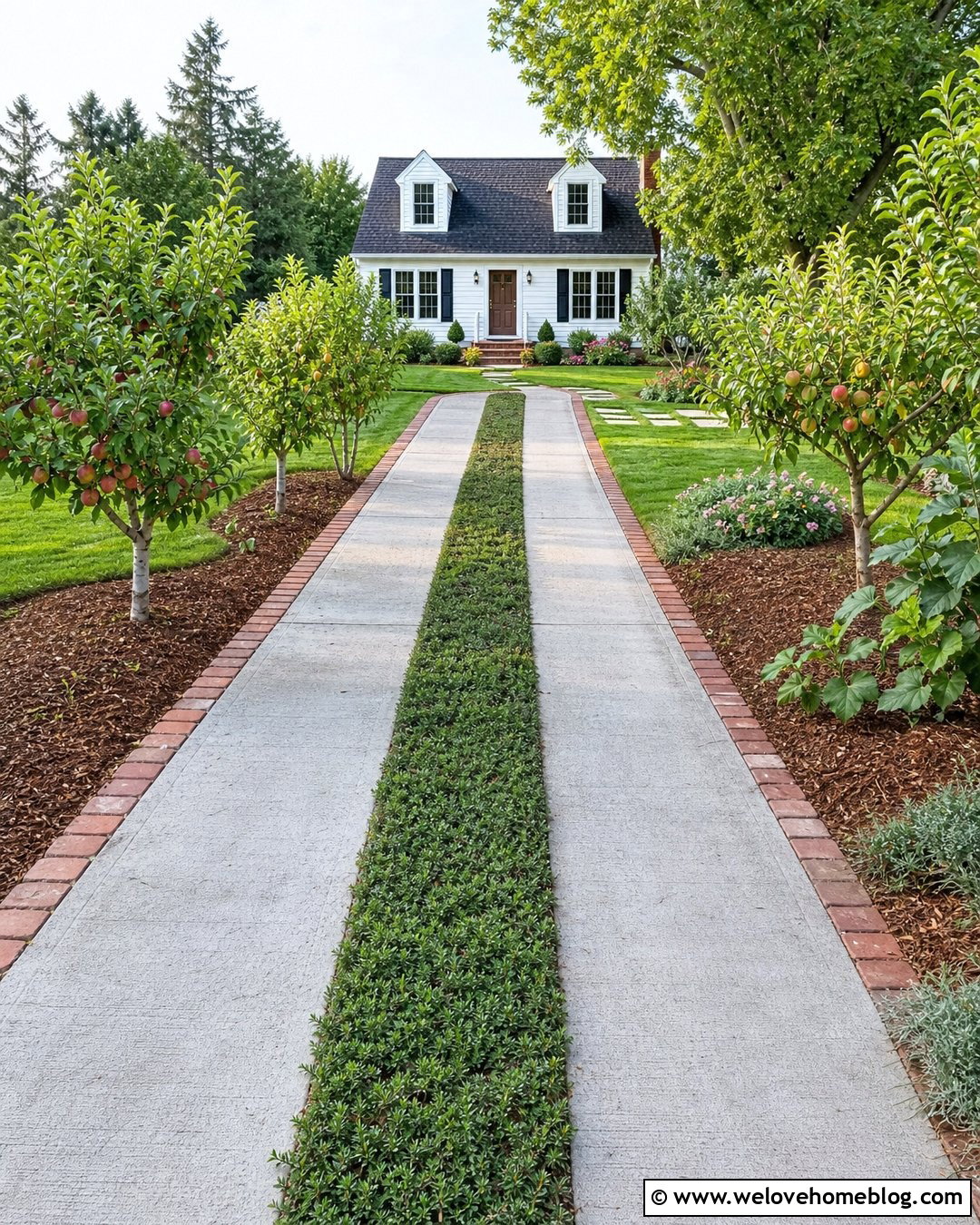 Concrete Ribbon Driveway Through A Small Orchard - 20 Orchard Driveway Ideas