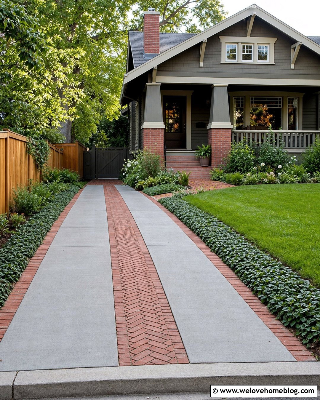 Concrete Ribbon Driveway With Brick Infill - 25 Brick And Concrete Driveway Ideas