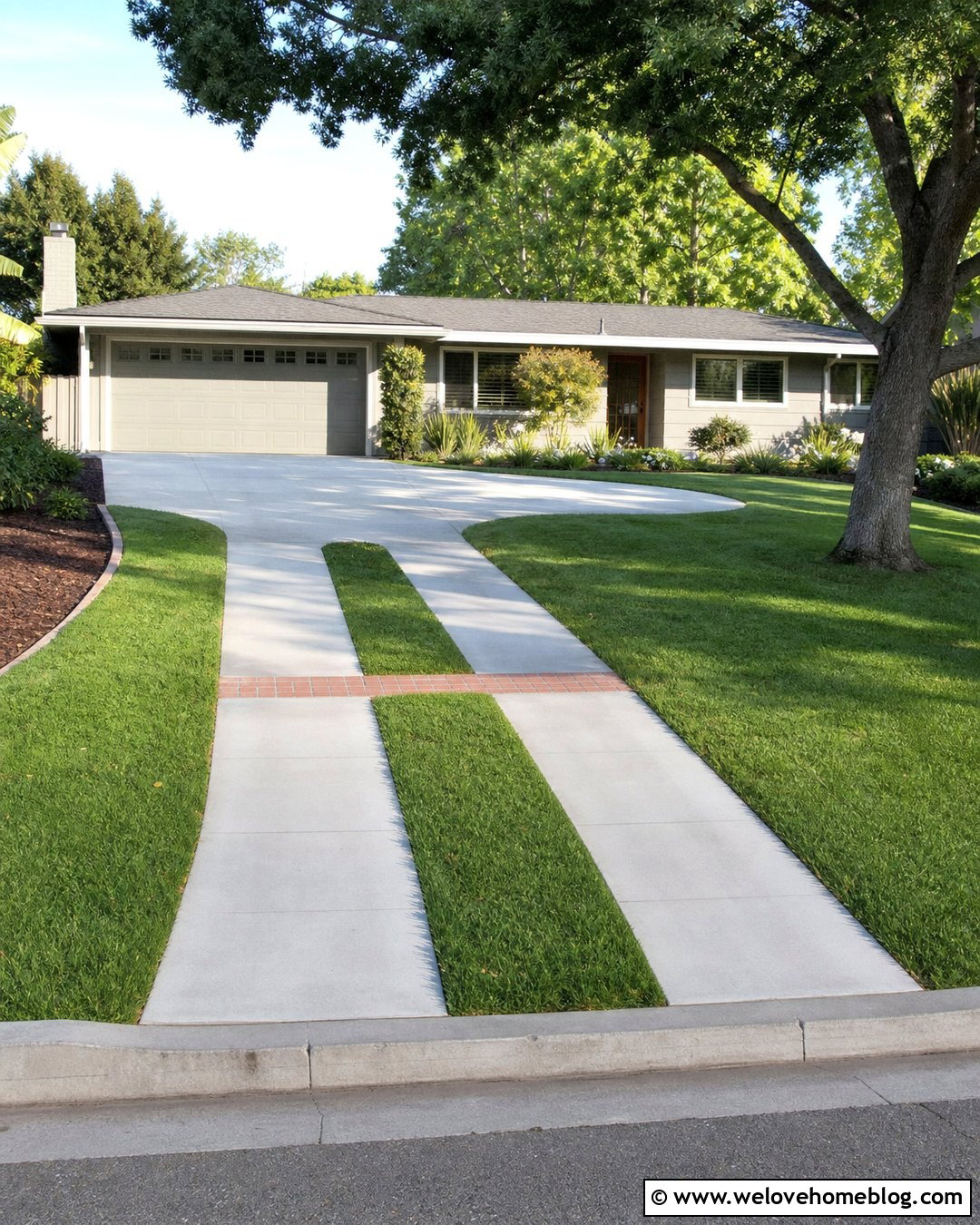 Concrete Ribbon Driveway With Grass Center - 25 Driveway Curb Appeal Ideas