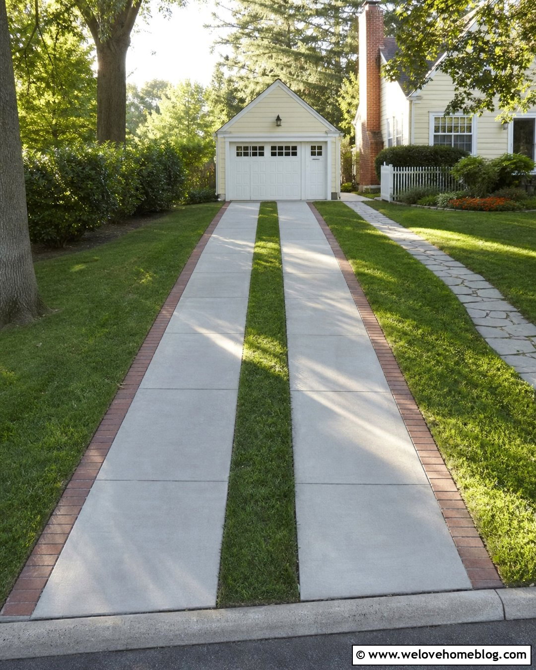 Concrete Ribbon Driveway With Grass Center - 50 Driveway Ideas