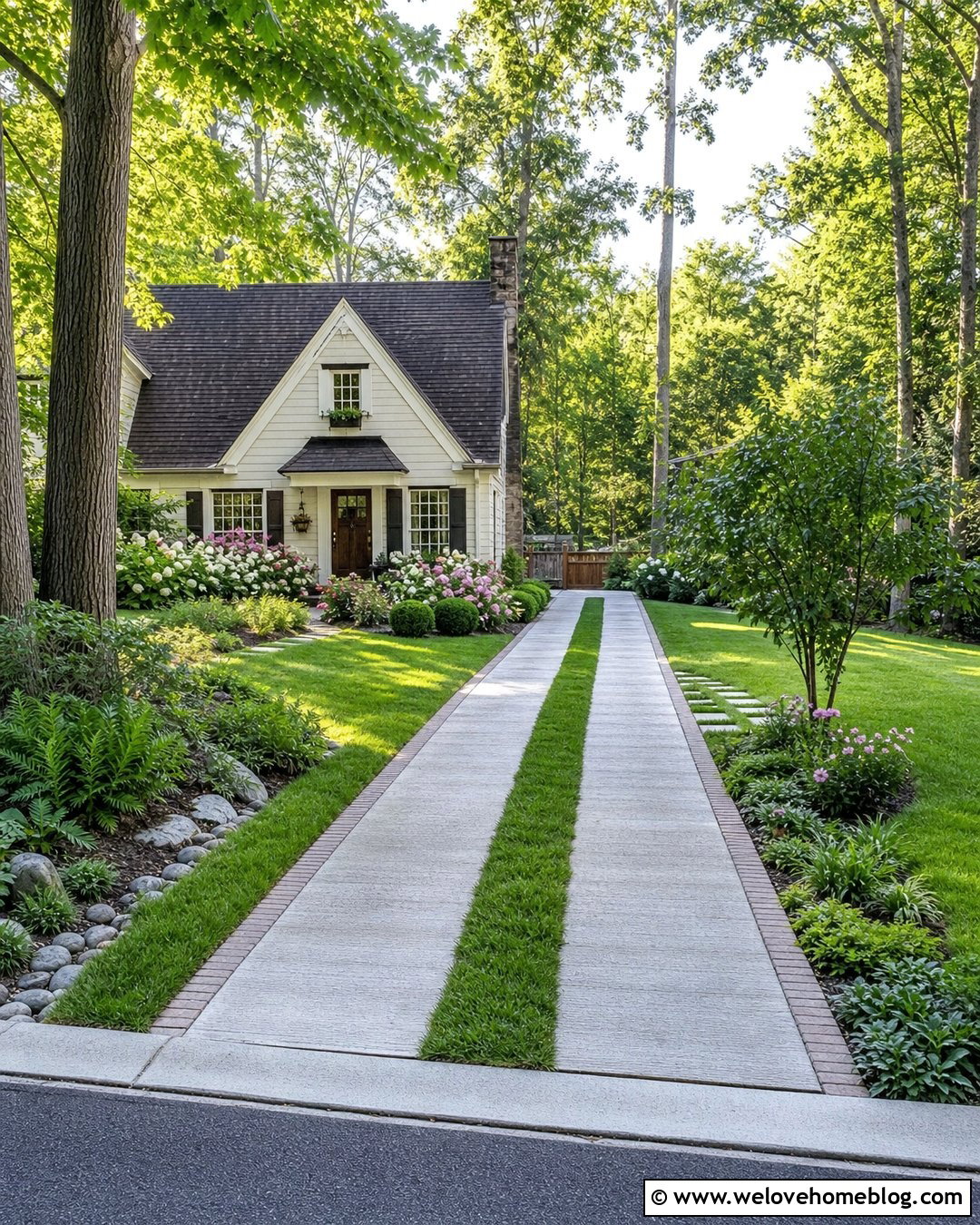 Concrete Ribbon Driveway With Grass Center - 20 Driveway Drainage Ideas