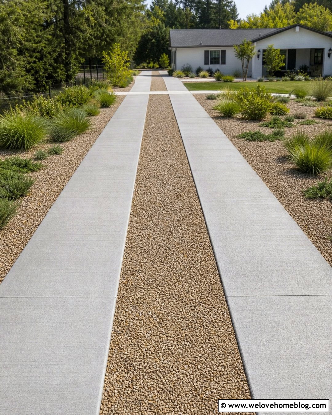 Concrete Ribbon Driveway With Gravel Center - 20 Driveway Alternatives Cheap Ideas