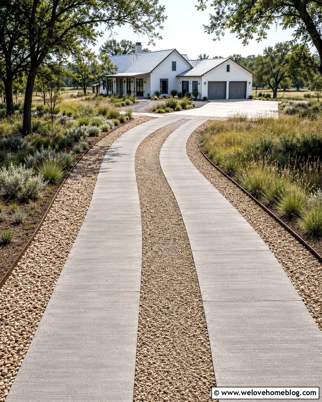 Concrete Ribbon Driveway With Gravel Center - 20 concrete driveways pictures ideas