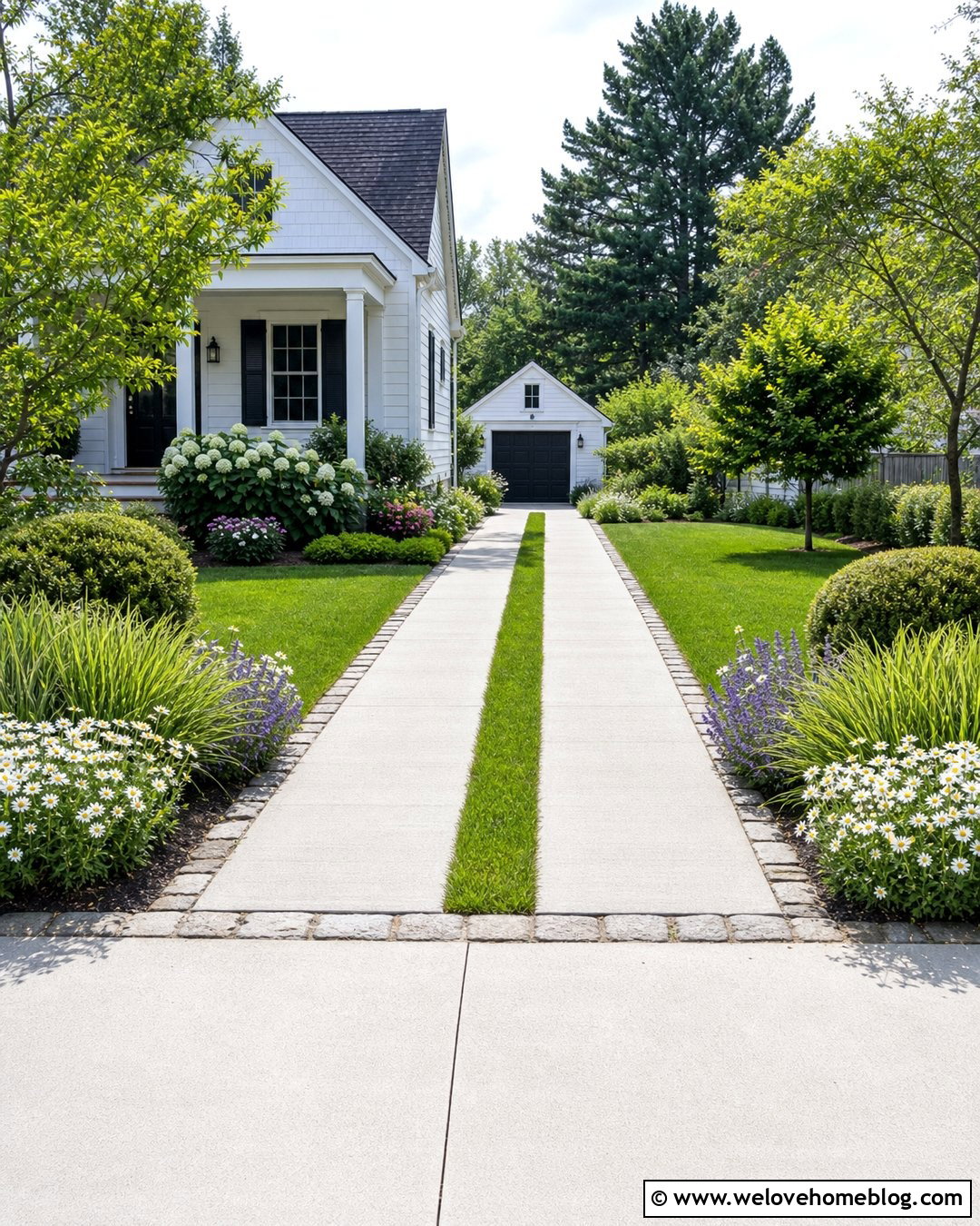 Concrete Ribbon Driveway With Green Center - 20 Driveway Cement Designs Ideas