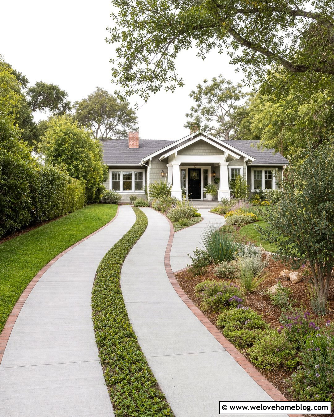 Concrete Ribbon Driveway With Ground Cover - 20 Decorative Driveway Ideas