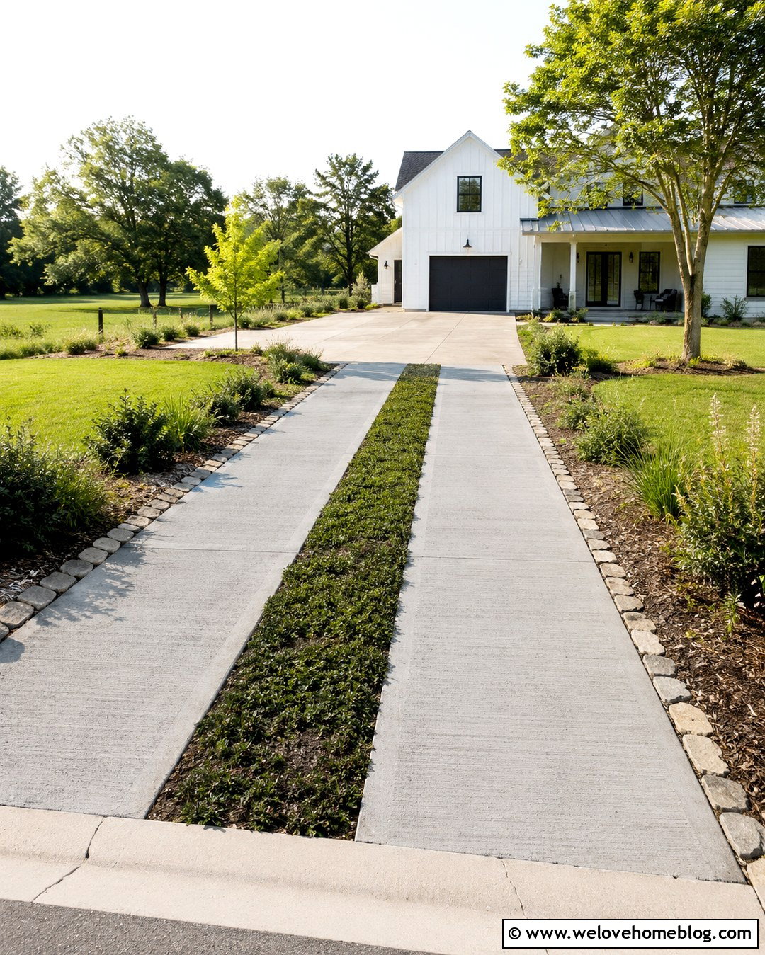 Concrete Ribbon Driveway With Ground Cover - 20 Outdoor Driveway Ideas