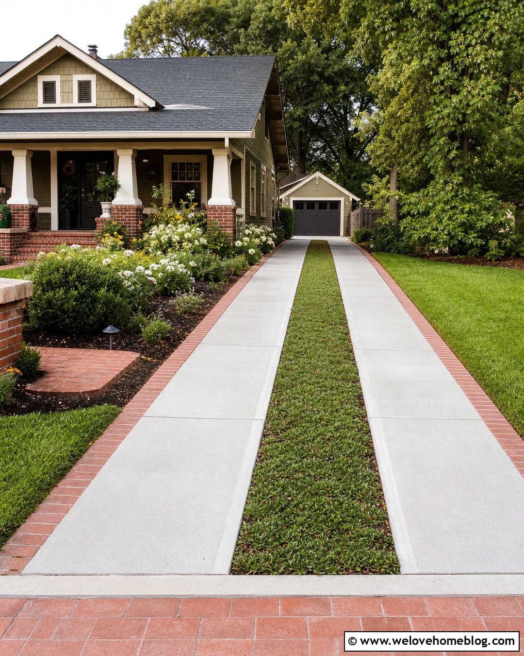 Concrete Ribbon Driveway With Ground Cover - 45 Driveway Design Ideas
