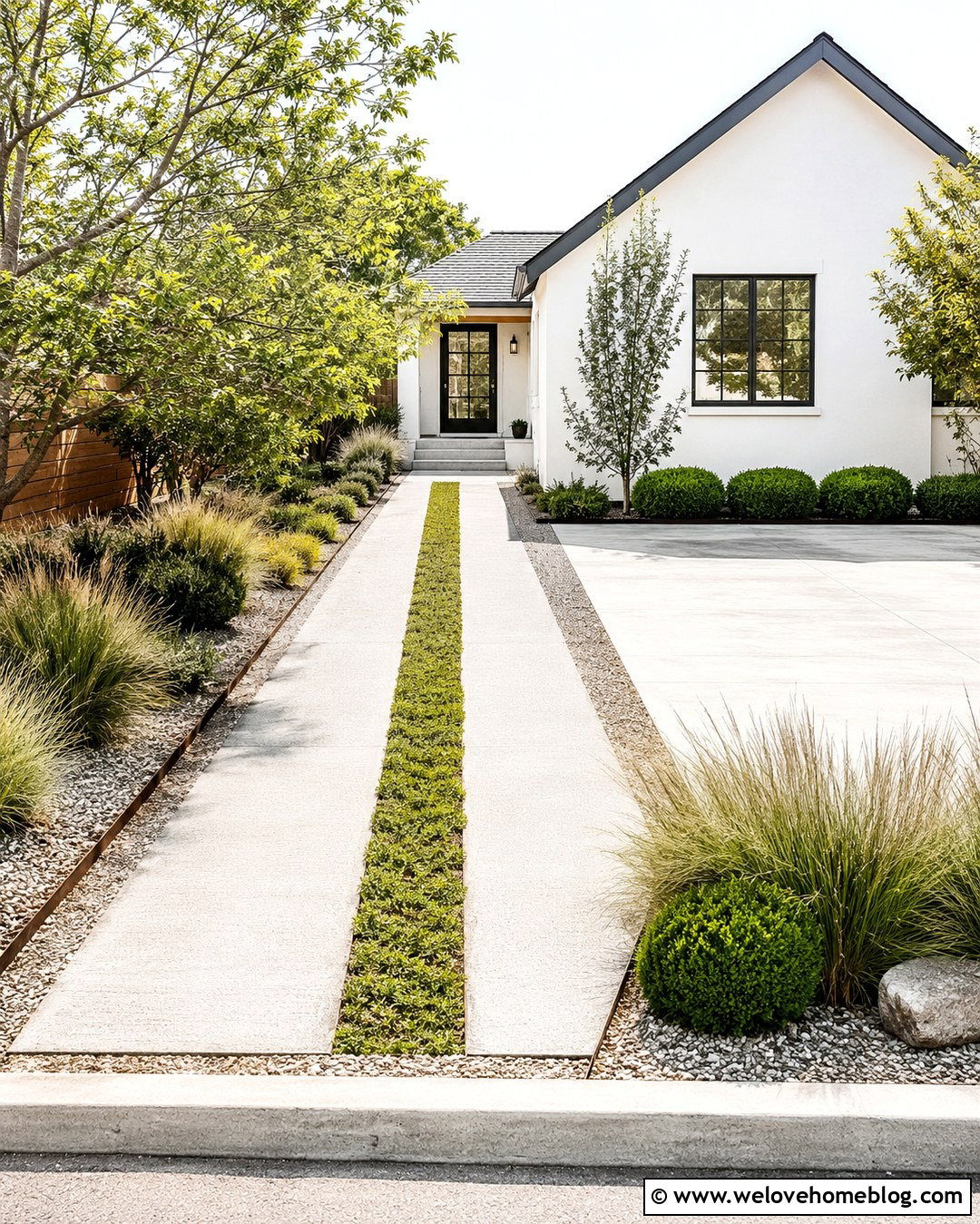 Concrete Ribbon Driveway With Ground Cover - 20 Creative Driveway Ideas