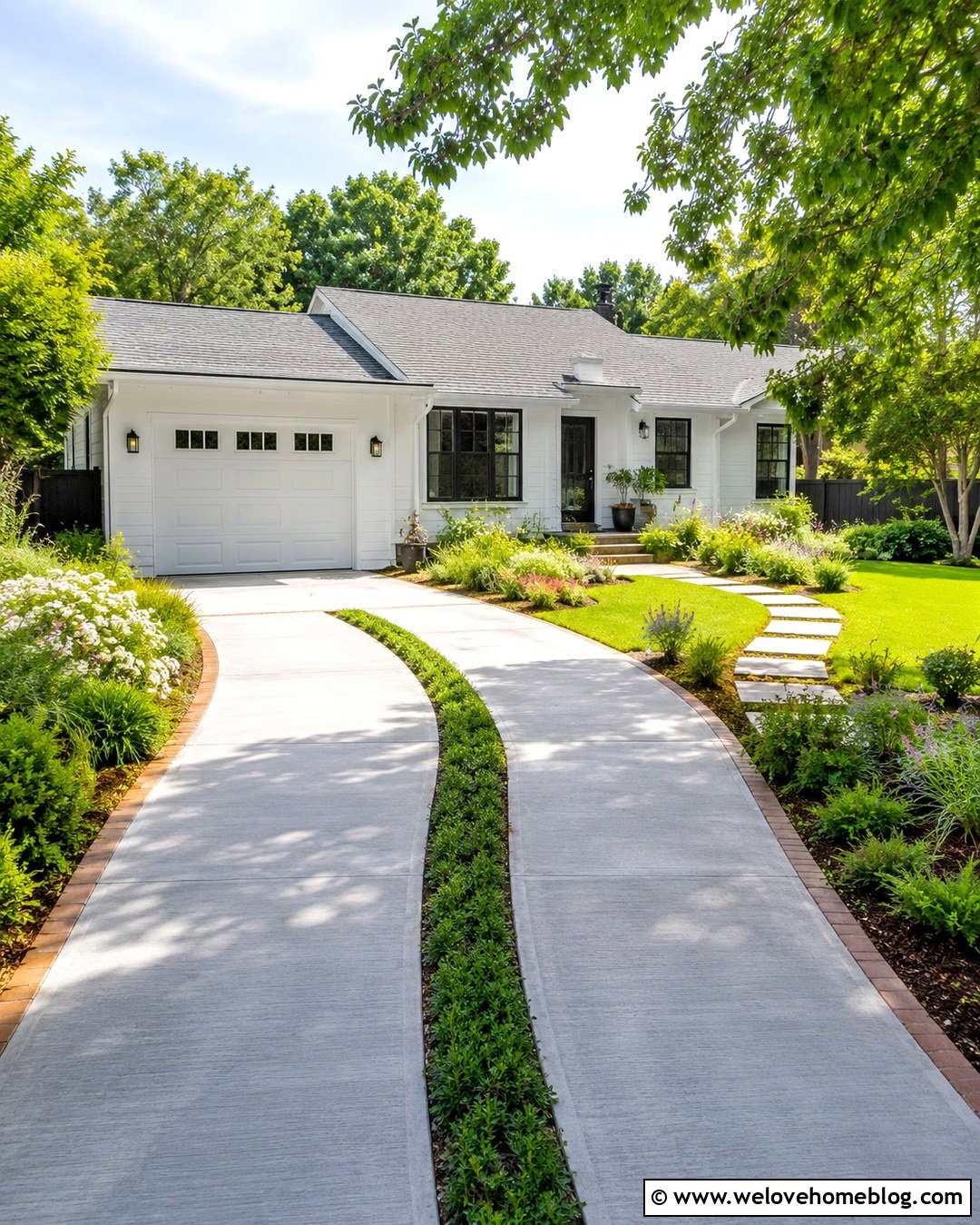 Concrete Ribbon Driveway With Groundcover - 20 landscape by driveway ideas