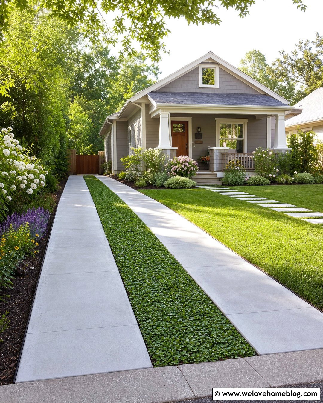 Concrete Ribbon Driveway With Groundcover - 25 Dream Driveway Ideas
