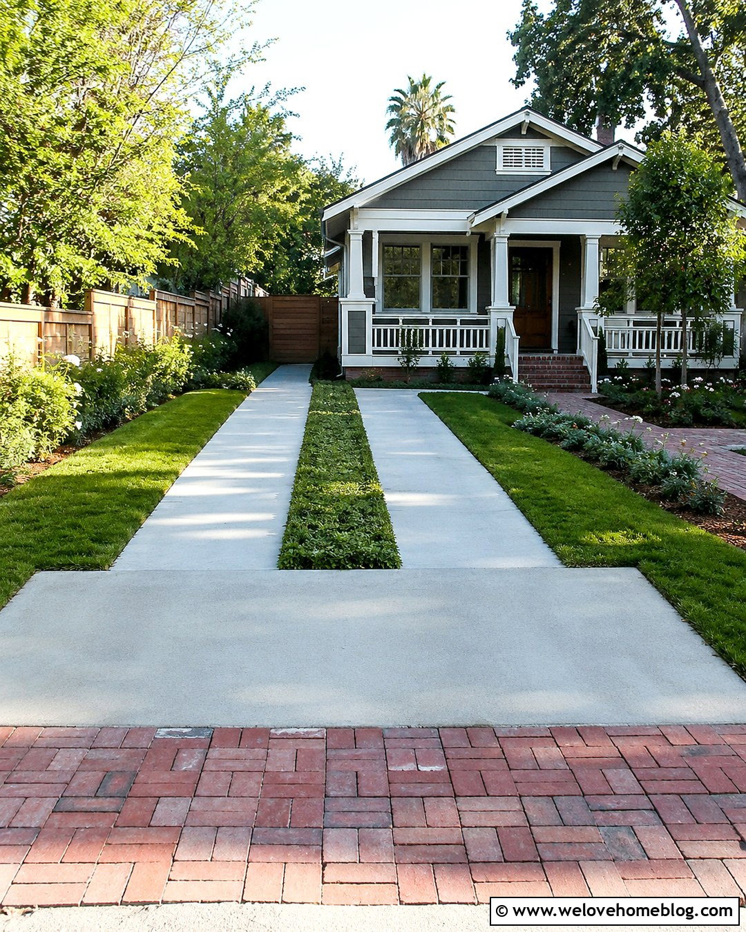 Concrete Ribbon Driveway With Groundcover Center - 20 Nice Driveway Ideas