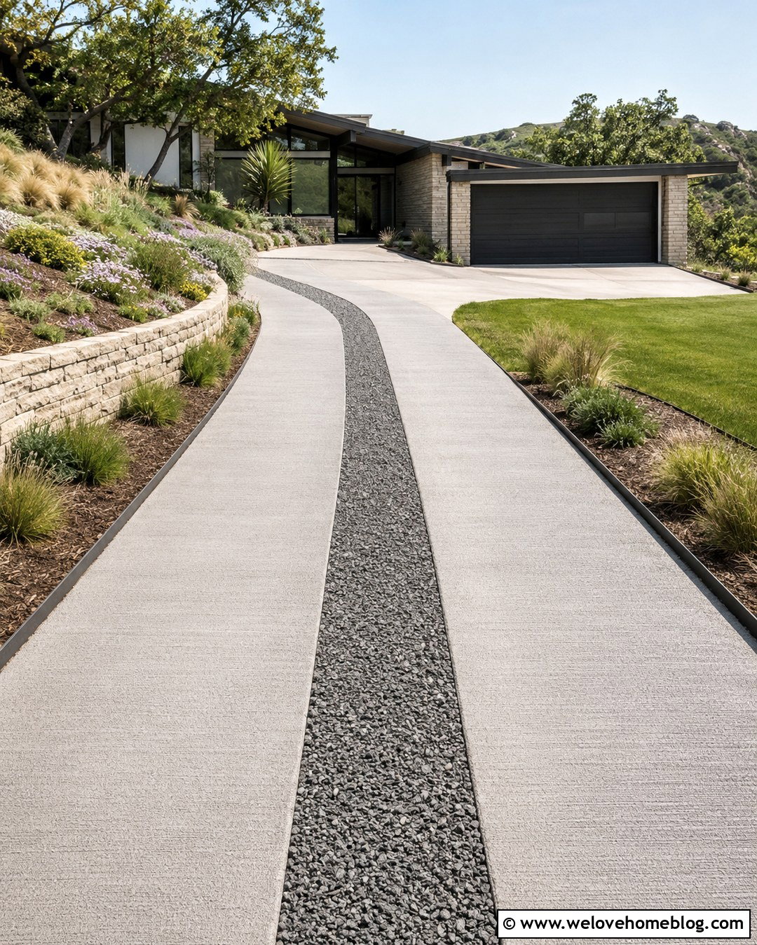Concrete Ribbon Hillside Driveway - 20 Hillside Driveway Ideas