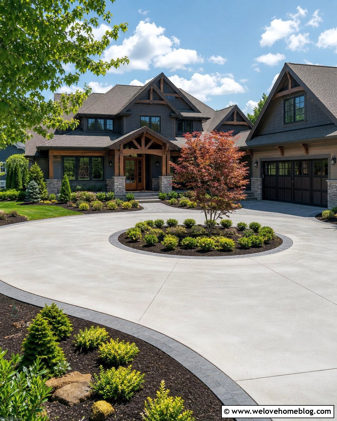 Concrete Roundabout Driveway With Japanese Maple Center - 20 roundabout driveway landscaping ideas