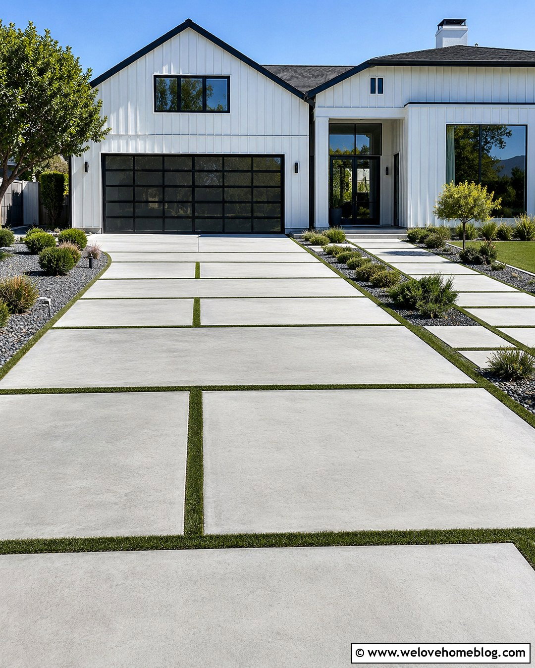 Concrete Slab Driveway With Grass Joints - 20 White House Driveway Ideas