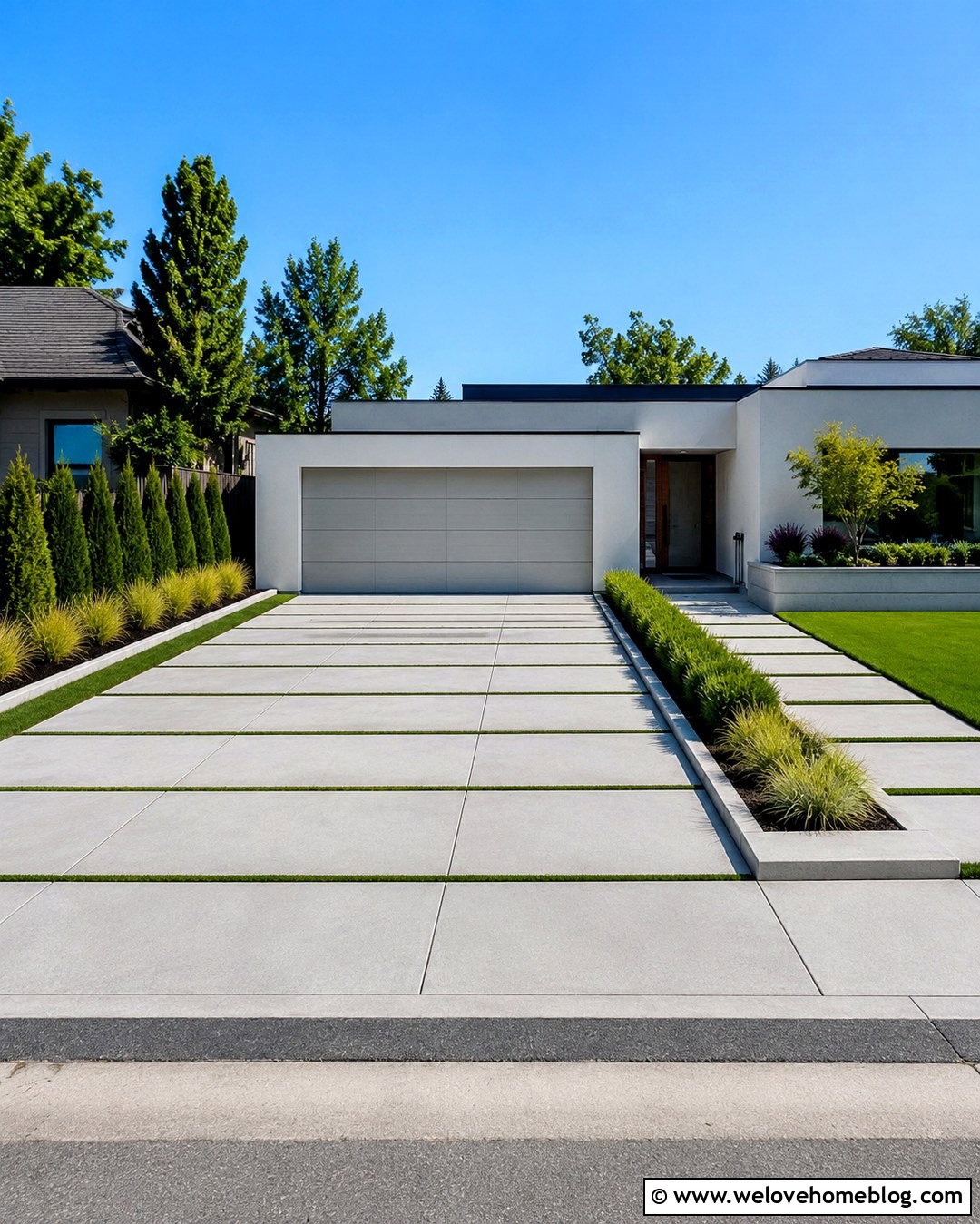 Concrete Slab Driveway With Grass Strips - 20 How To Pave Driveway Ideas