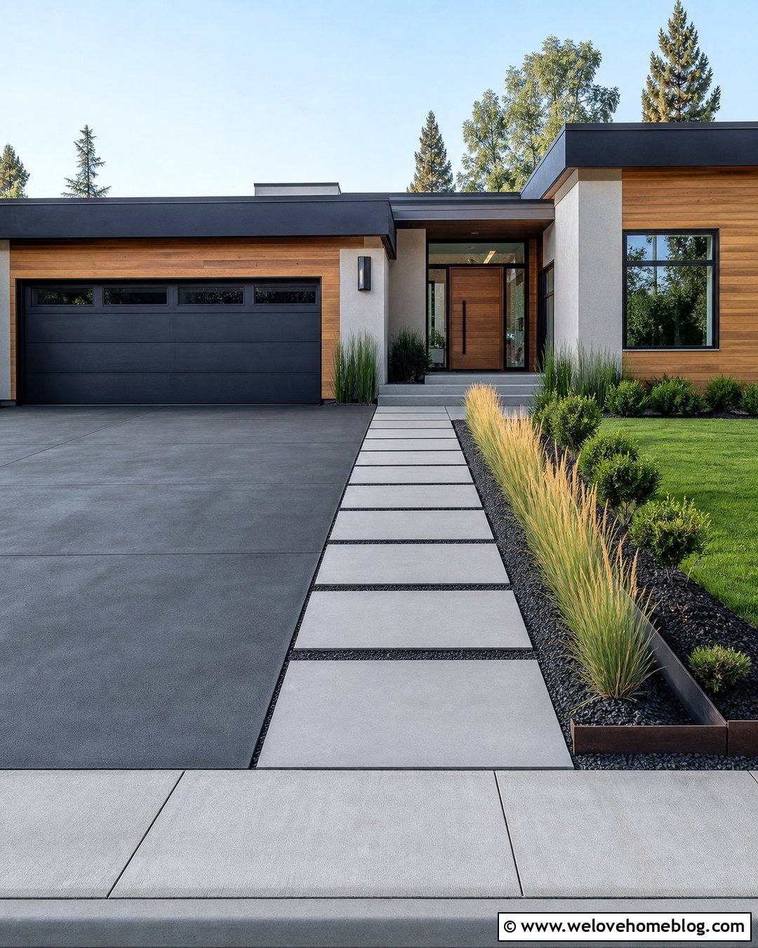 Concrete Slab Sidewalk Next To Modern Driveway - 20 Sidewalk Next To Driveway Ideas