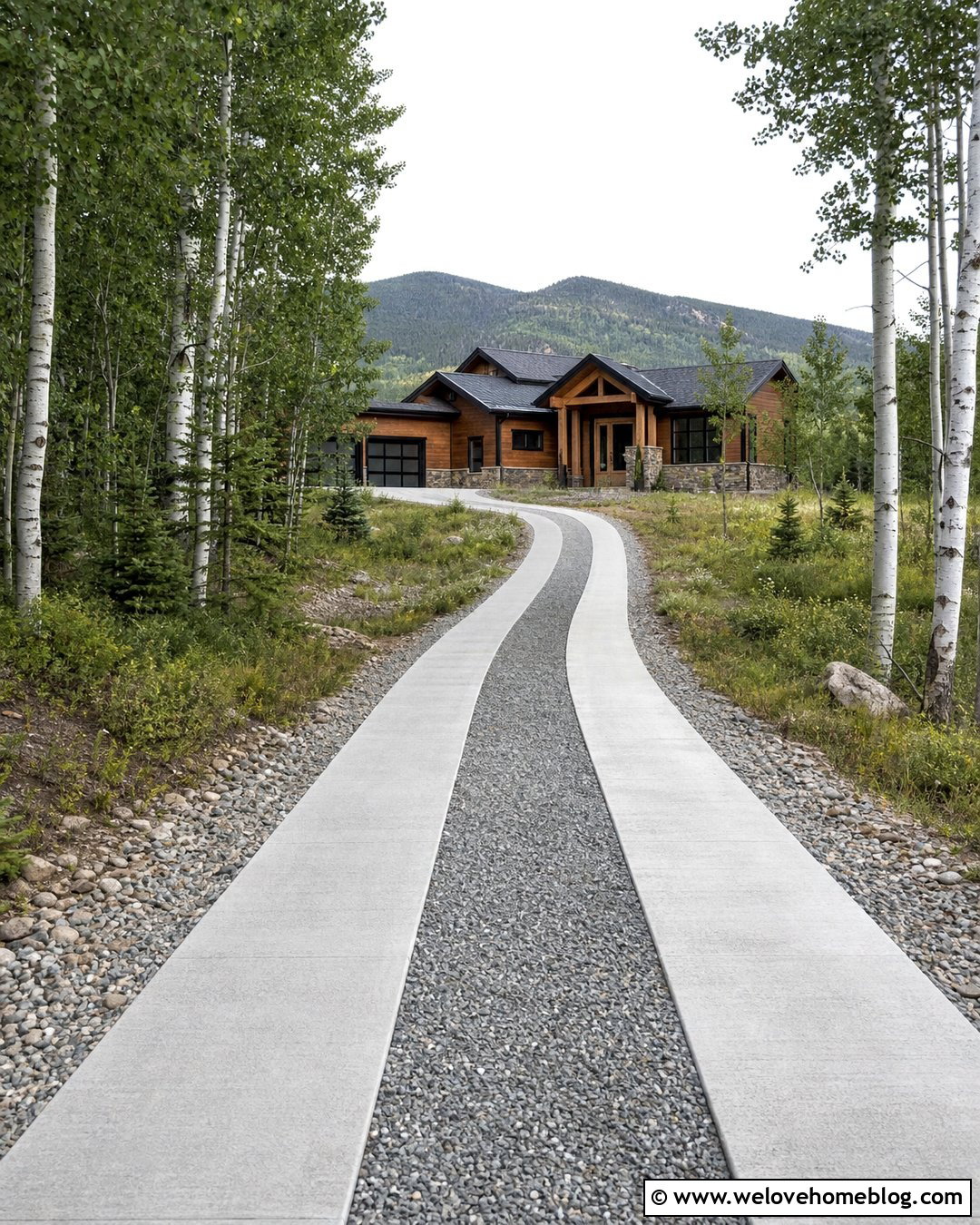 Concrete Strip Driveway With Aspen Trees - 20 Driveway With Trees On Either Side Ideas