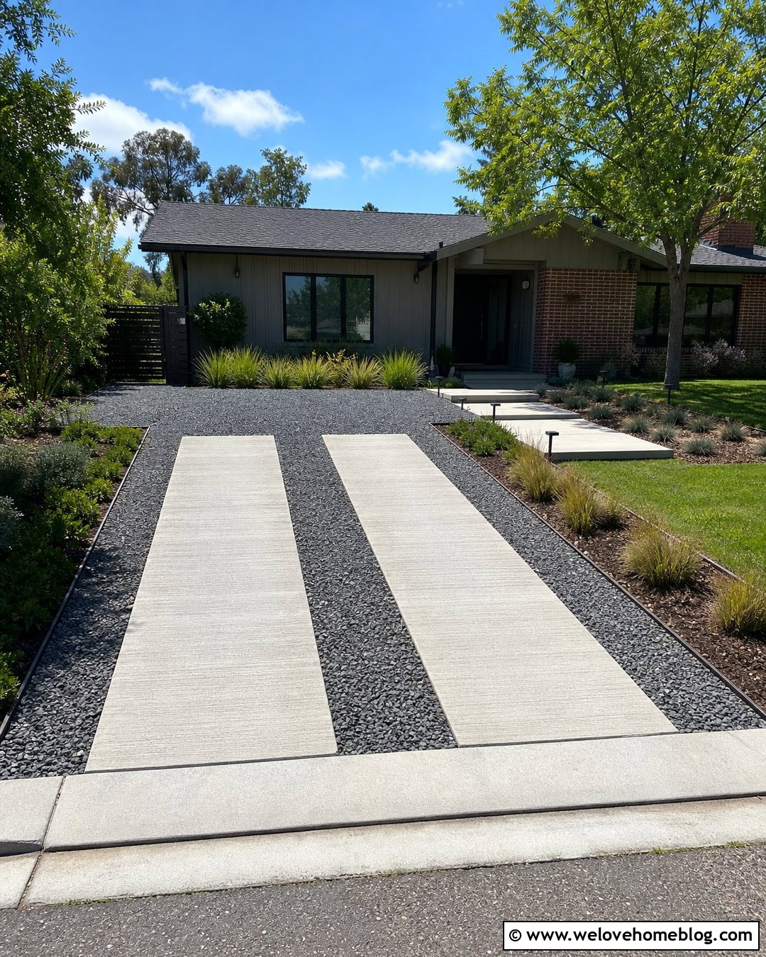 Concrete Strip Driveway With Gravel Center - 20 inexpensive driveway ideas
