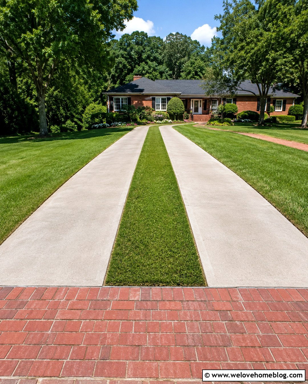 Concrete Two Track Driveway With Grass Center - 20 Two Track Driveway Ideas