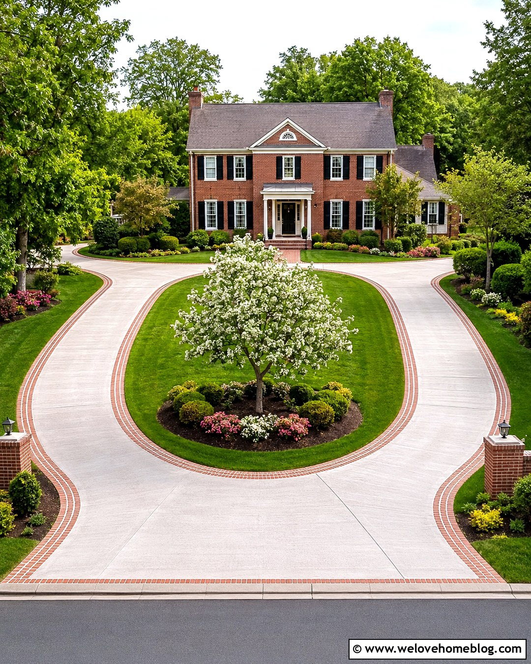 Concrete U Shaped Driveway With Brick Borders - 20 U Shaped Driveway Front Yards Ideas