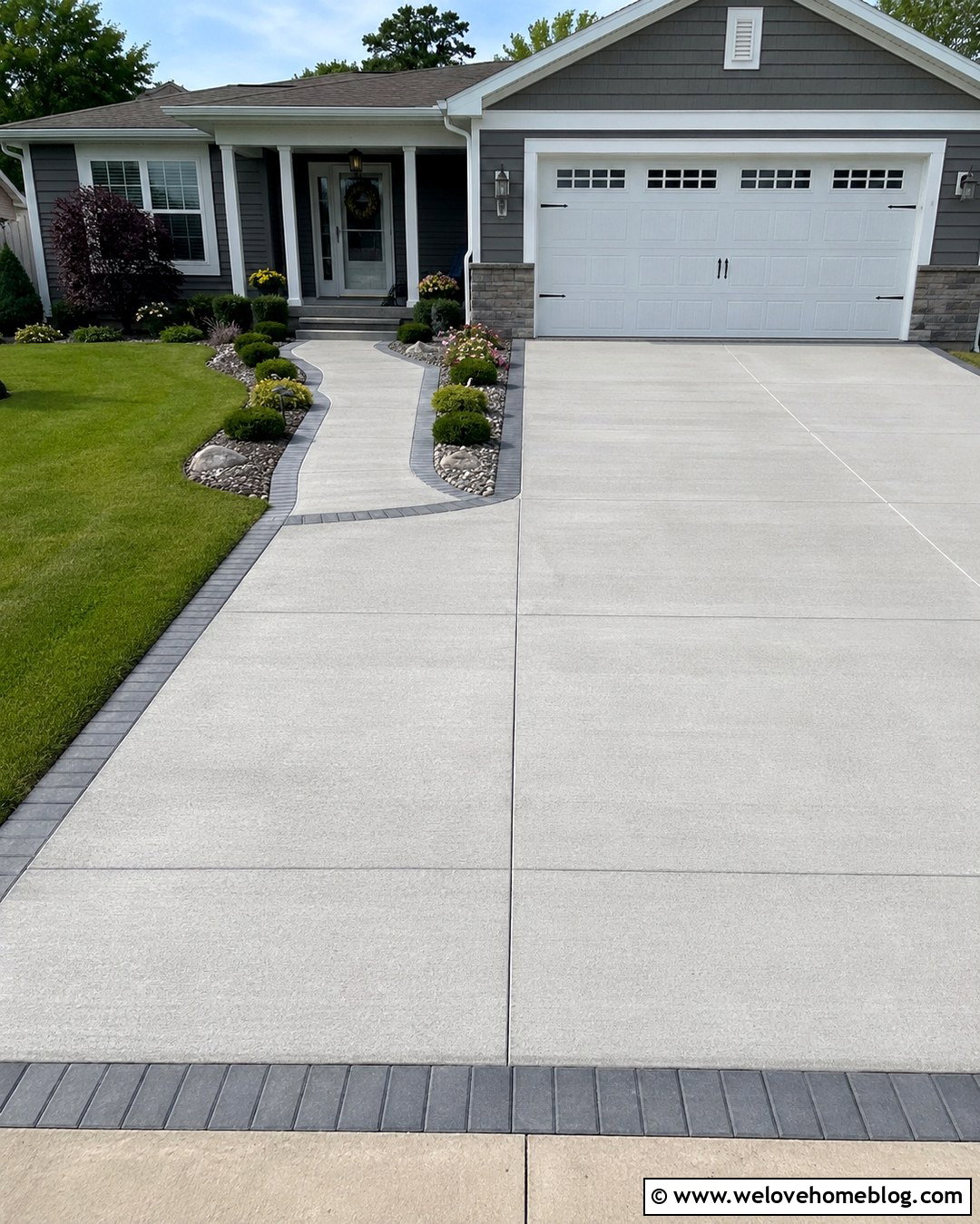 Concrete Walkway Connected To A Concrete Driveway - 20 Front Porch Walkway To Driveway Ideas