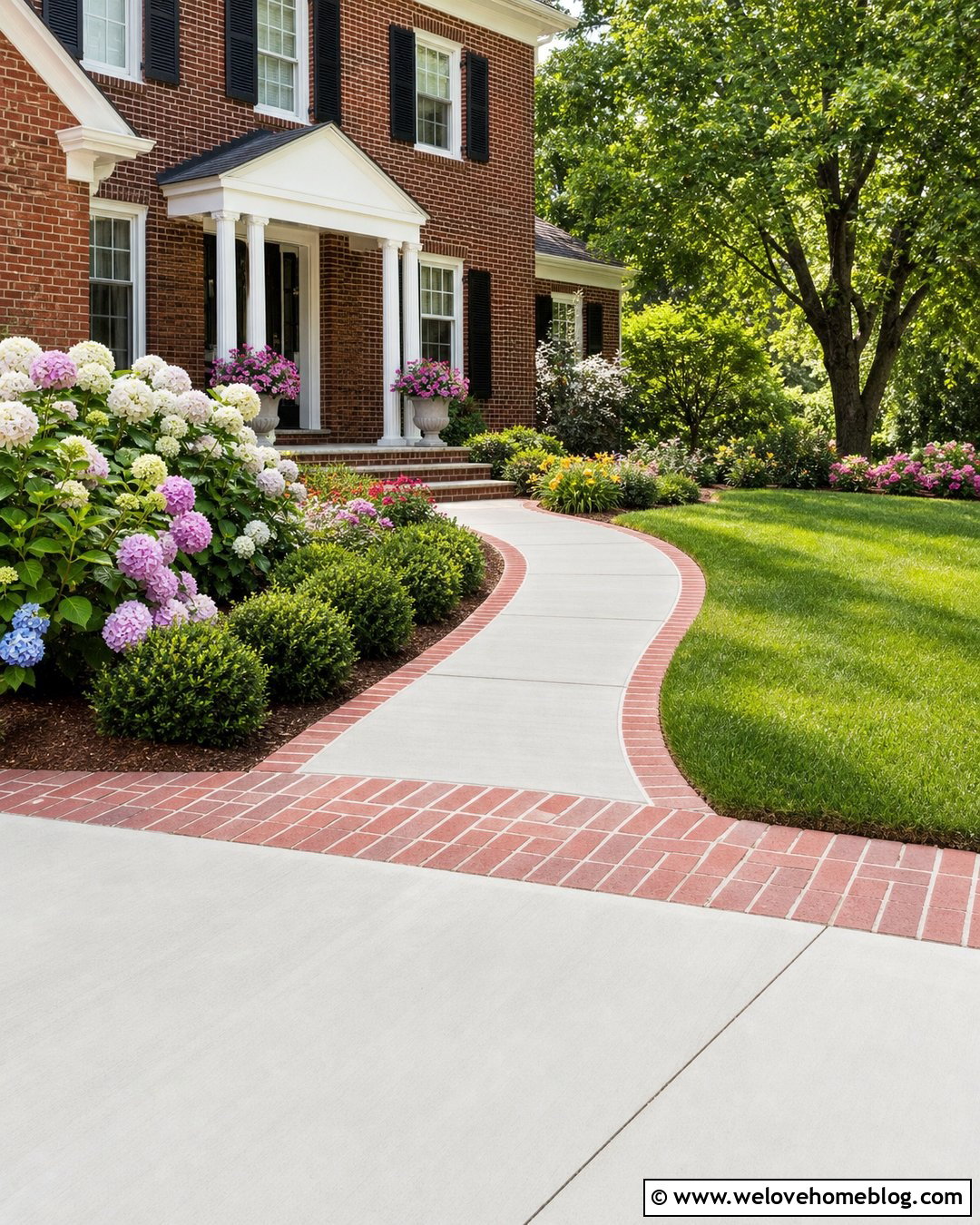 Concrete Walkway With Brick Ribbon Border - 20 concrete walkway from driveway to front door ideas