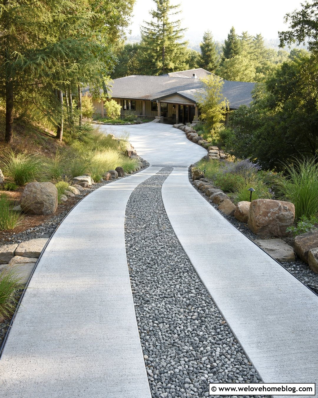 Concrete Wheel Track Steep Driveway With Gravel Center - 20 steep driveway down to house ideas