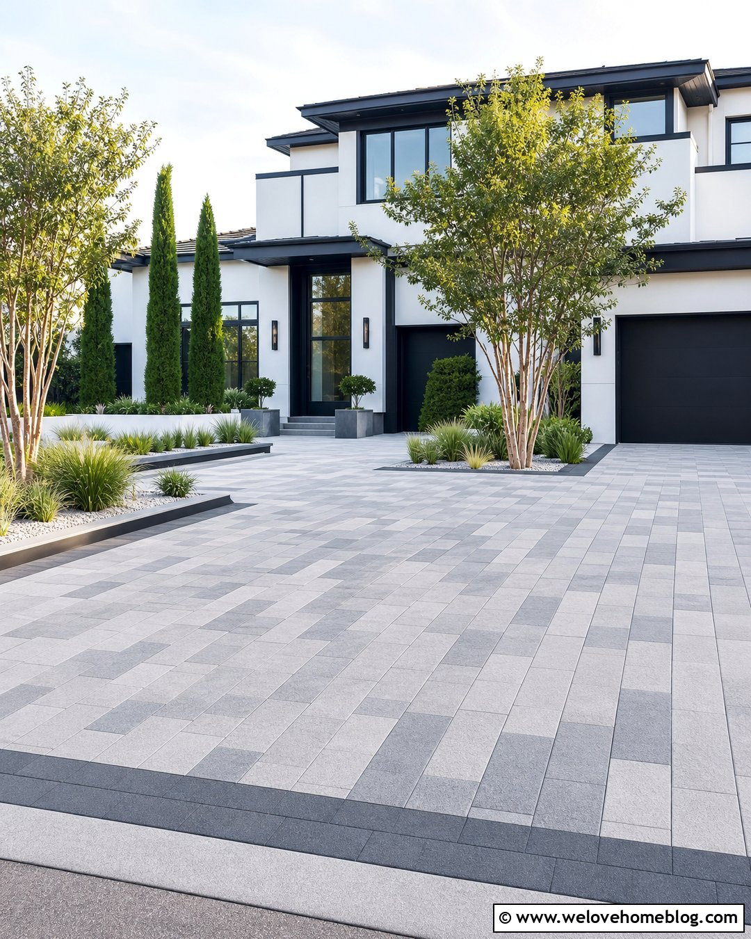 Contemporary Block Paving Driveway With Large Pavers - 35 Block Paving Driveway Ideas